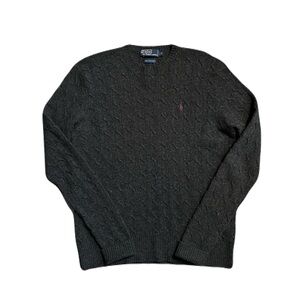 Vintage Polo Ralph Lauren 100% Lambs Wool Cable Knit Sweater Gray Small